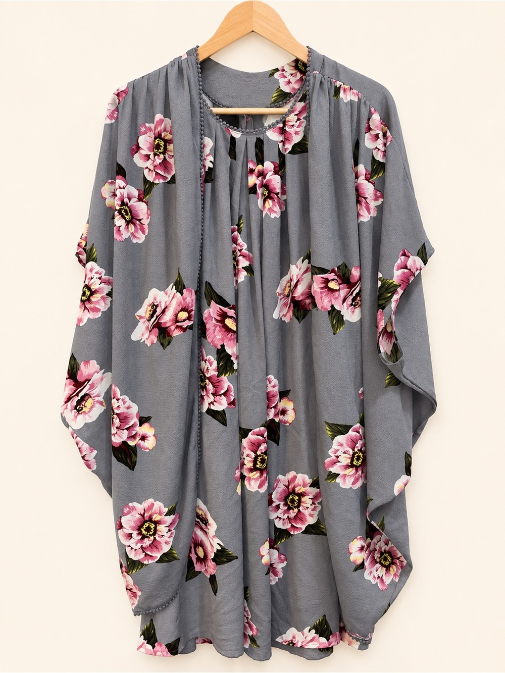 NWT Umgee Floral Dress & Matching Kimono 2-Piece Set Gray Pink M